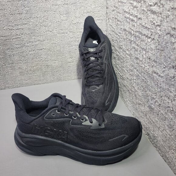 Hoka Women Hoka One One Clifton 10 Women Size US 9.5B Triple Black Lace-Up Sneaker Shoes